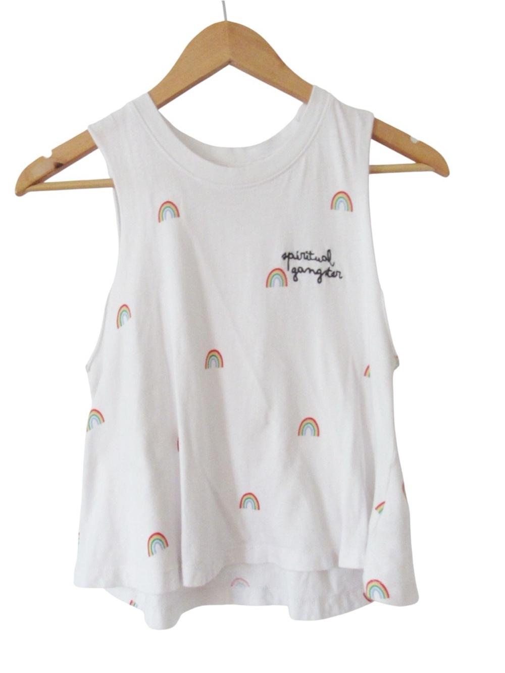 Spiritual Gangster Mini Rainbow Cropped Tank Top XS White Yoga Athletic